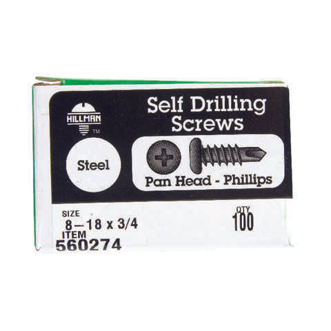 HILLMAN No. 8-18 X 3/4 in. L Phillips Pan Head Self-Drilling Screws 100 pk