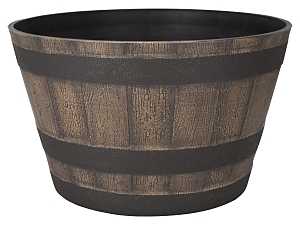 Landscapers Select PT-S022 Planter Barrel, 21 in Dia, 12 in H, Round, Whiskey Barrel Design, High-Density Resin, Satin