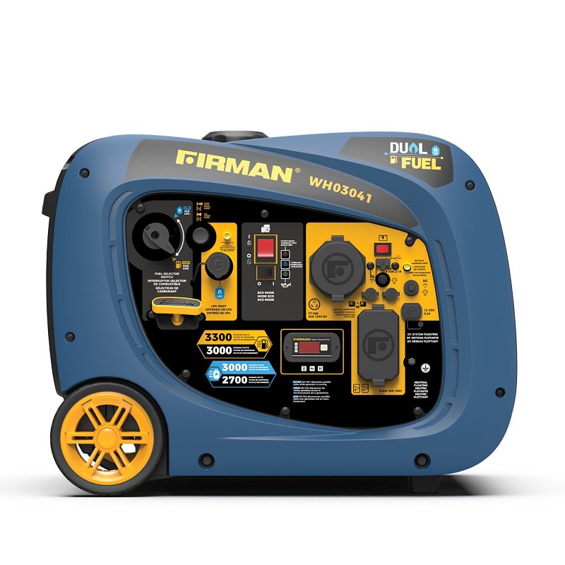 Firman WH03041 Portable Inverter Generator, 30 A, 120 VAC, Gasoline, LPG, 1.8 gal Tank, 9 hr Run Time, Recoil Start