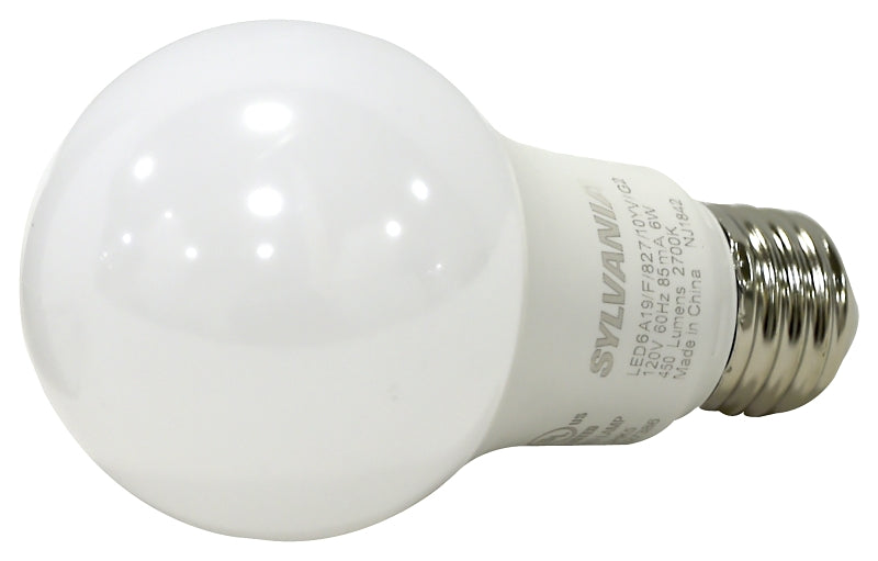 Sylvania 74077 LED Bulb, General Purpose, 450 Lumens, 6 W, A19 Lamp, 40 W Equivalent, E26 Lamp Base, Frosted, Warm White
