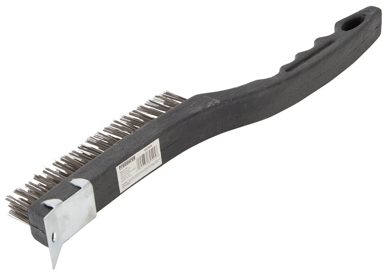 ProSource SJ3133-S Wire Brush with Scraper, 1-3/8 in L Trim, Metallic Bristle, 5/8 in W Brush, 13-1/2 in OAL