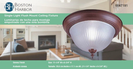 Boston Harbor RF04 Single Light Flush Mount Ceiling Fixture, 120 V, 60 W, 1-Lamp, A19 or CFL Lamp, Sienna Fixture