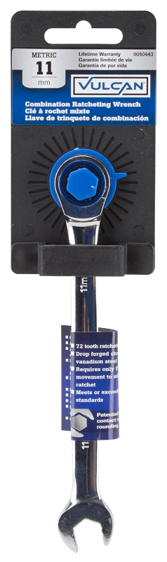 Vulcan PG11MM Combination Wrench, Metric, 11 mm Head, Chrome Vanadium Steel, Polished Mirror