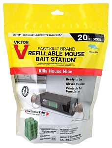 Victor M923 Mouse Bait Station, Includes: (19) Bait Block Refills, Disposable Gloves, 2-Opening, Plastic