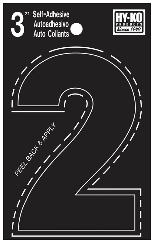 Hy-Ko 30400 Series 30402 Die-Cut Number, Character: 2, 3 in H Character, Black Character, Vinyl, Pack of 10