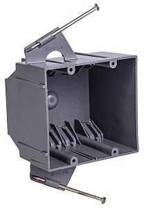 Gardner Bender BOX-ND32 Switch/Outlet Box, Standard Outlet, 2-Gang, 8-Knockout, PVC, Gray, In-Wall, Nail Mounting