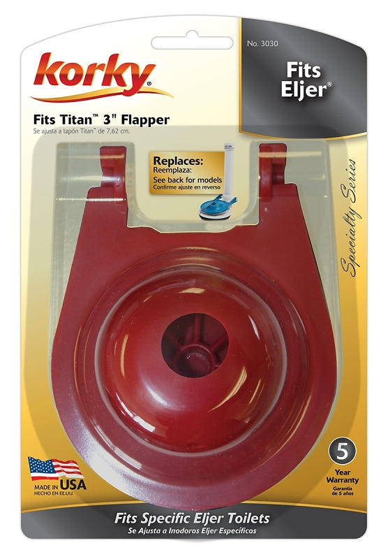Korky 3030BP Toilet Flapper, Specifications: 3 in Valve Open, Rubber, Red