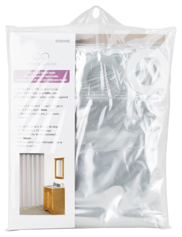 Simple Spaces XG-02-WH Hookless Shower Curtain, Vinyl