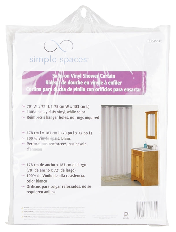 Simple Spaces XG-02-WH Hookless Shower Curtain, Vinyl