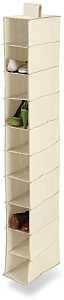 Honey-Can-Do SFT-01254 Closet Organizer, 12 in W, 54 in H, 10-Shelf, Canvas, Beige, Pack of 6