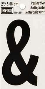 Hy-Ko RV-25 Series RV-25/& Self-Adhesive Reflective Sign, Character: &, 2 in H Character, Black Character, Vinyl, Pack of 10