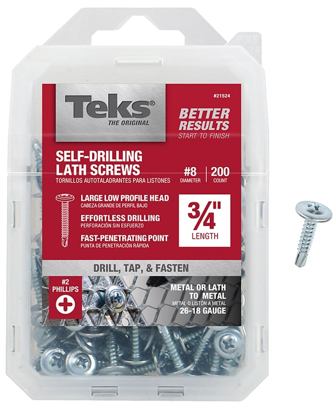 Teks 21524 Lath Screw, #8 Thread, 1.63 in L, Truss Head, Phillips Drive, Drill Point, Steel