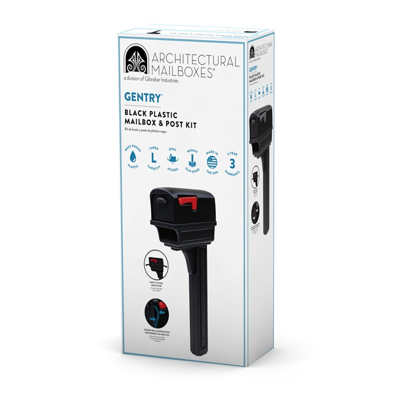 Gibraltar Mailboxes Gentry Series GGC1B0000 Mailbox Post Combo, 1000 cu-in Mailbox, Plastic Mailbox, Plastic Post, Black