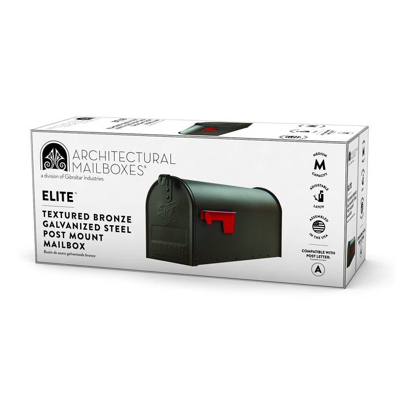 Gibraltar Mailboxes Elite Series E1100BZ0 Mailbox, 800 cu-in Capacity, Galvanized Steel, Bronze, 6.9 in W, 20.1 in D