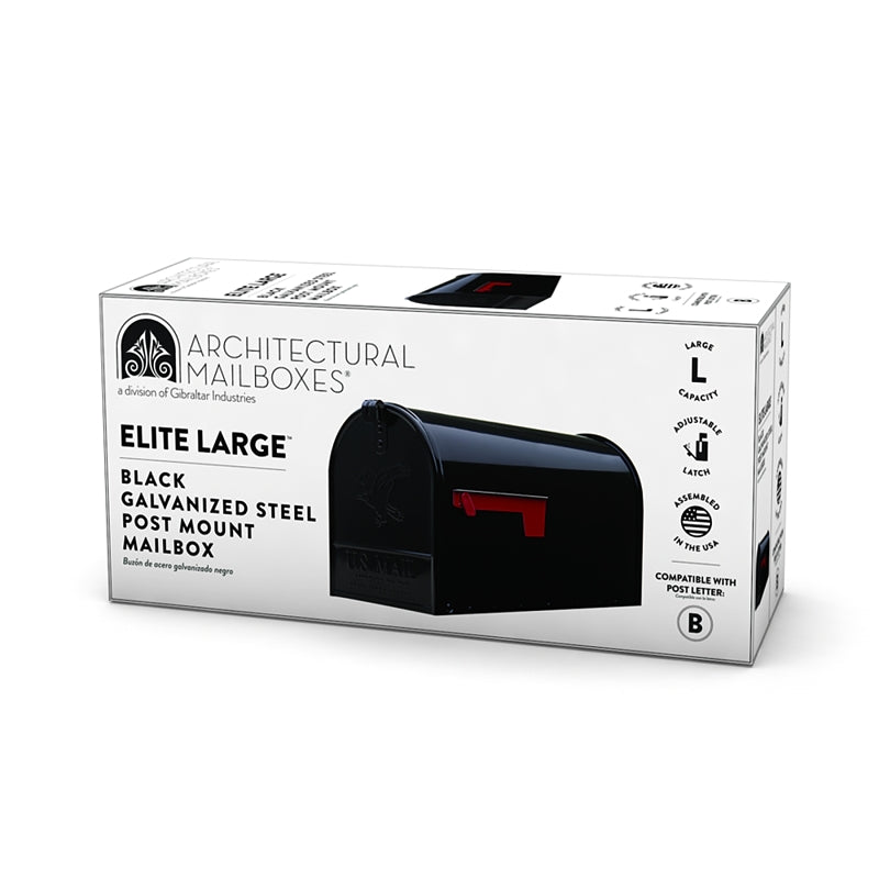 Gibraltar Mailboxes Elite Series E1600B00 Mailbox, 1475 cu-in Capacity, Galvanized Steel, Powder-Coated, 8.7 in W, Black