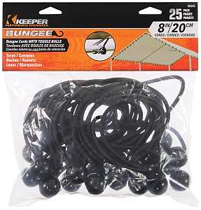 Keeper 06345 Bungee Cord, 8 in L, Rubber, Black, Toggle Ball End