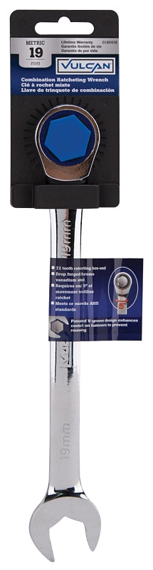 Vulcan PG19MM Combination Wrench, Metric, 19 mm Head, Chrome Vanadium Steel, Polished Mirror