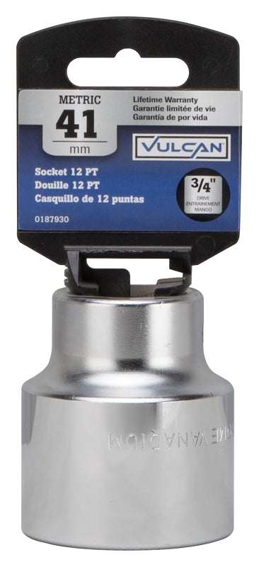 Vulcan MT-SM6041 Drive Socket, 41 mm Socket, 3/4 in Drive, 12-Point, Chrome Vanadium Steel, Chrome