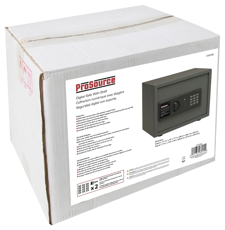 ProSource S-30ES Digital Electronic Safe, 15 in W x 11-13/16 in D x 11-13/16 in H Exterior, Solid Steel, Powder-Coated