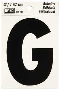 Hy-Ko RV-50/G Reflective Letter, Character: G, 3 in H Character, Black Character, Silver Background, Vinyl, Pack of 10