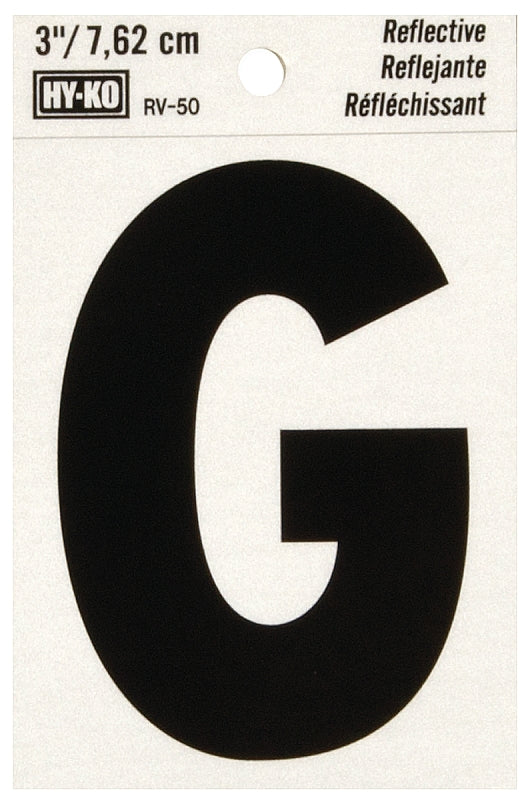 Hy-Ko RV-50/G Reflective Letter, Character: G, 3 in H Character, Black Character, Silver Background, Vinyl, Pack of 10
