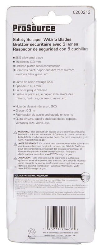 ProSource JL-BD-203L Safety Scraper, 3/4 in W Blade, Razor Blade, Steel Blade, Steel Handle, 4-5/8 in OAL