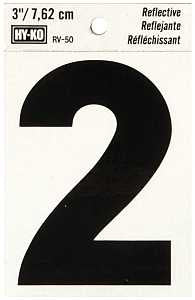 Hy-Ko RV-50/2 Reflective Sign, Character: 2, 3 in H Character, Black Character, Silver Background, Vinyl, Pack of 10