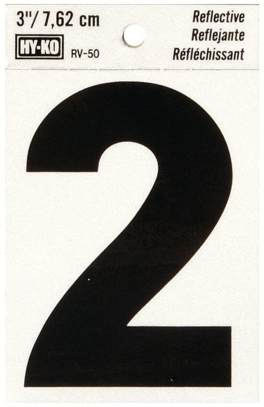 Hy-Ko RV-50/2 Reflective Sign, Character: 2, 3 in H Character, Black Character, Silver Background, Vinyl, Pack of 10