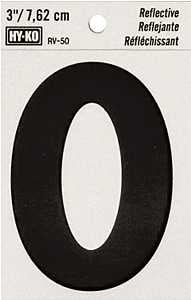 Hy-Ko RV-50/0 Reflective Sign, Character: 0, 3 in H Character, Black Character, Silver Background, Vinyl, Pack of 10