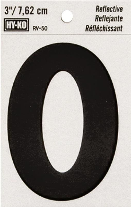 Hy-Ko RV-50/0 Reflective Sign, Character: 0, 3 in H Character, Black Character, Silver Background, Vinyl, Pack of 10