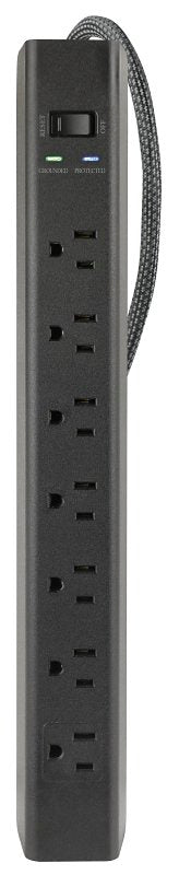 Powerzone ORPBSF405 Surge Strip, 4 ft L Cable, 7-Socket, Black