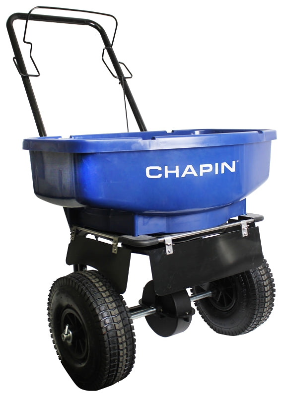 Chapin 81008A Salt and Ice Melt Spreader, 80 lb, Steel Frame, Poly Hopper, Pneumatic Wheel