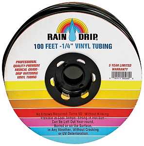 Raindrip 016010T Drip Watering Tubing, 0.16 to 0.197 in ID, 100 ft L, Polyethylene, Black