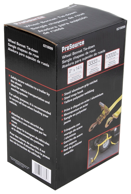 ProSource FH4016 Tie-Down, 2 in W, 14-7/8 in L, Polyester Webbing, Metal Ratchet, Yellow, 3333 lb