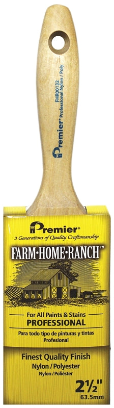 Premier FHR00132 Paint Brush, 2-1/2 in W, Flat Varnish Brush, 3 in L Bristle, Nylon/Polyester Bristle