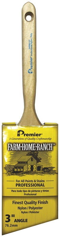 Premier FHR00137 Paint Brush, 3 in W, Angular Sash Brush, 3-3/4 in L Bristle, Nylon/Polyester Bristle