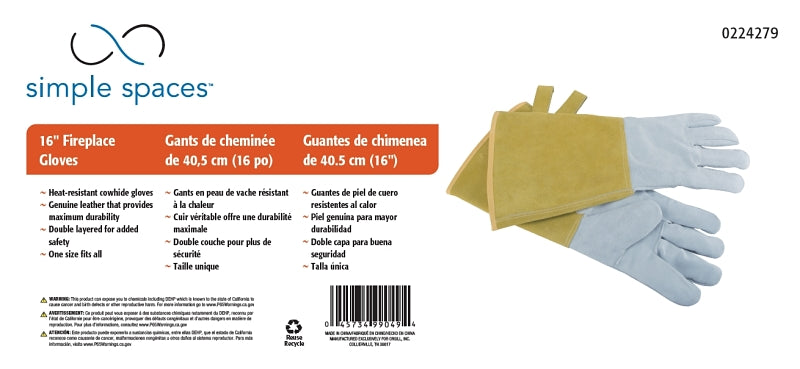 Simple Spaces CPA03110MM Hearth Fireplace Gloves, 16 in, Cowhide Leather