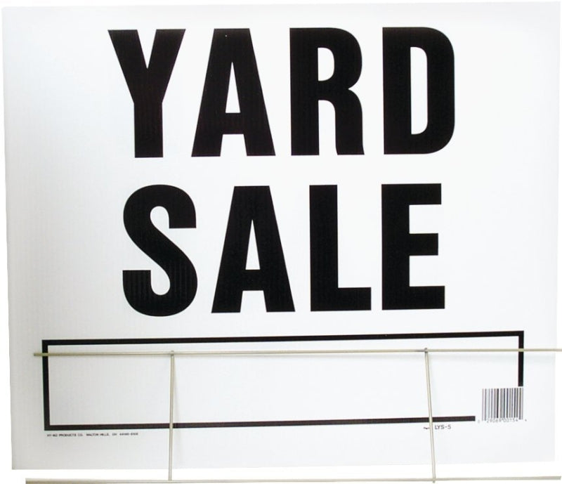 Hy-Ko LYS-5 Lawn Sign, YARD SALE, Black Legend, Plastic, 24 in W x 19 in H Dimensions, Pack of 5
