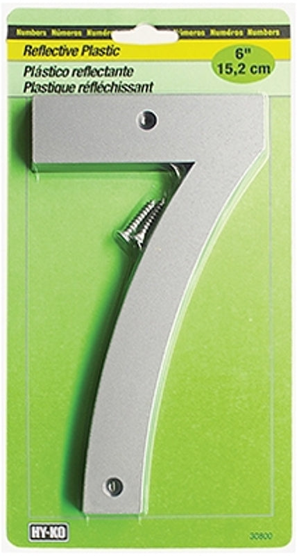 Hy-Ko 30800 Series 30807 Reflective Sign, Character: 7, 6 in H Character, Black/Silver Character, Plastic, Pack of 5
