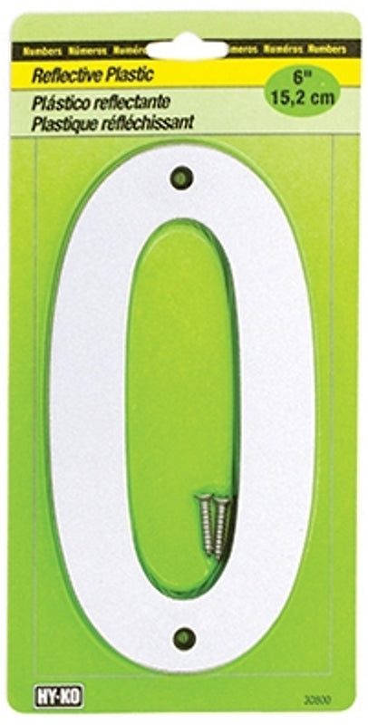 Hy-Ko 30800 Series 30810 Reflective Sign, Character: 0, 6 in H Character, Black/Silver Character, Plastic, Pack of 5