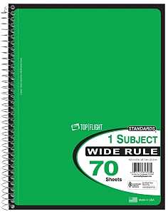 Top Flight WB70PF Series 4510816 Wide Rule Notebook, Micro-Perforated Sheet, 70-Sheet, Wirebound Binding, Pack of 24