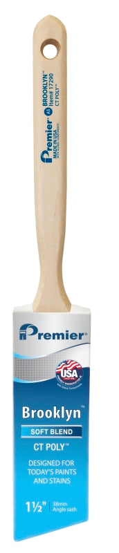 Premier Brooklyn 17290 Paint Brush, 1-1/2 in W, Angle Sash Brush, 2-1/2 in L Bristle, Polyester Bristle