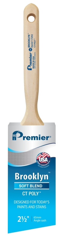 Premier Brooklyn 17292 Paint Brush, Angle Brush, 2-1/2 in L Bristle, Polyester Bristle, Sash Handle