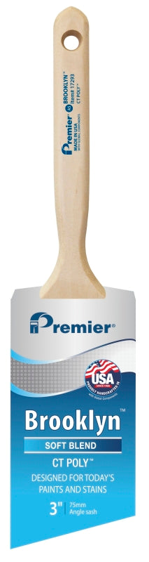 Premier Brooklyn 17293 Paint Brush, 3 in W, Angle Sash Brush, 3 in L Bristle, Polyester Bristle