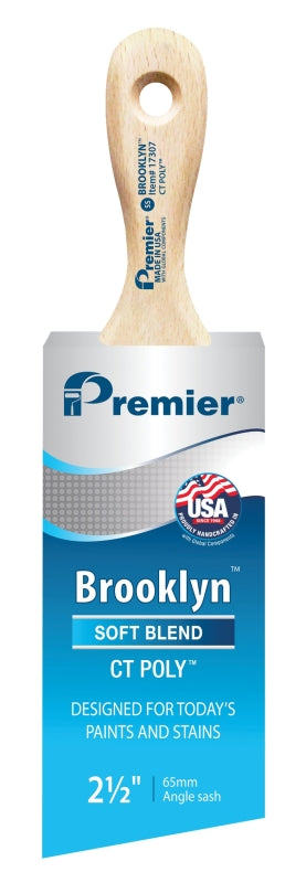 Premier Brooklyn 17307 Paint Brush, 2-1/2 in W, Short Sash Brush, 3 in L Bristle, Polyester Bristle