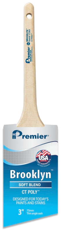 Premier Brooklyn 17283 Paint Brush, 3 in W, Thin Angle Sash Brush, 3 in L Bristle, Polyester Bristle
