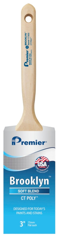 Premier Brooklyn 17303 Paint Brush, 3 in W, Flat Sash Brush, 3 in L Bristle, Polyester Bristle