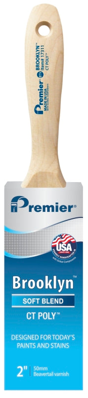 Premier Brooklyn 17311 Paint Brush, 2 in W, Beavertail Varnish Brush, 2-3/4 in L Bristle, Polyester Bristle