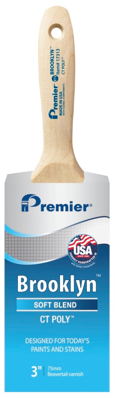 Premier Brooklyn 17313 Paint Brush, 3 in W, Beavertail Varnish Brush, 3 in L Bristle, Polyester Bristle