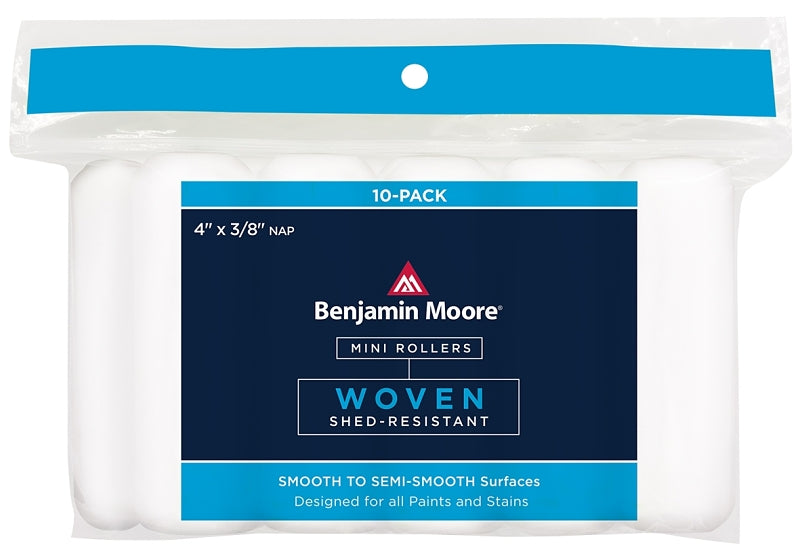 Benjamin Moore U66302-018 Woven Mini Roller Cover, White, 3/8 in Thick Nap, 4 in L, 10/PK